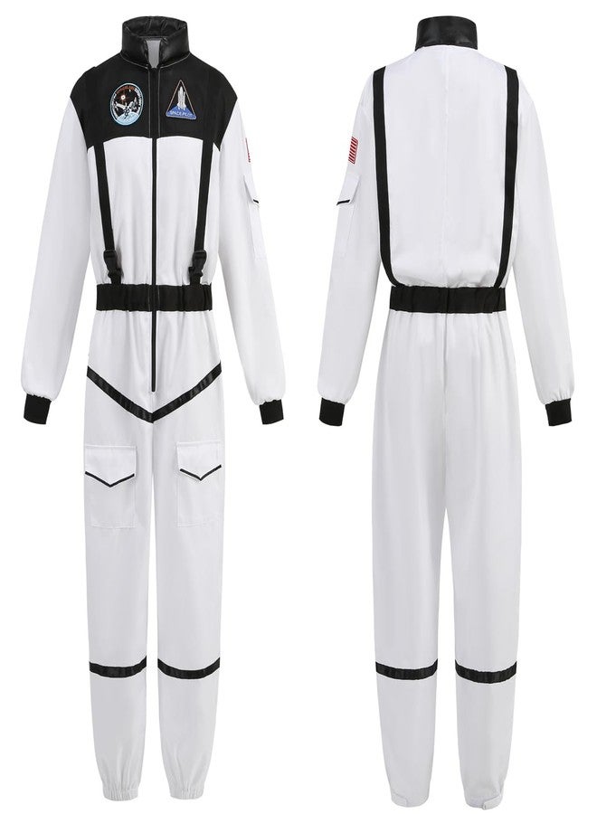 GRAJTCIN Astronaut Costume Adult Space Suit for Women Funny Pilot Uniform Jumpsuit Men Halloween Cosplay Outfit (M, White) - Image 4